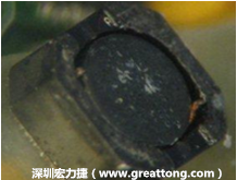 使用銀(Ag)鍍層的電源電感器(Power Inductors)，經過推力測試后，零件端點上已經看不到任何鍍層的痕跡了，所以其耐推力就比較小。