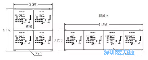 如圖9所示在兩種拼板中PCB單元的排列方式不同。拼板方式是V-CUT。這兩種拼板尺寸有明顯的的差異，將導致各自所需的生產拼板尺寸改變-深圳宏力捷