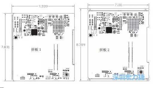 如圖11所示在兩種拼板中PCB單元的邊條位置不同，拼板1中邊條在長邊方向，而拼板2中邊條在短邊方向-深圳宏力捷