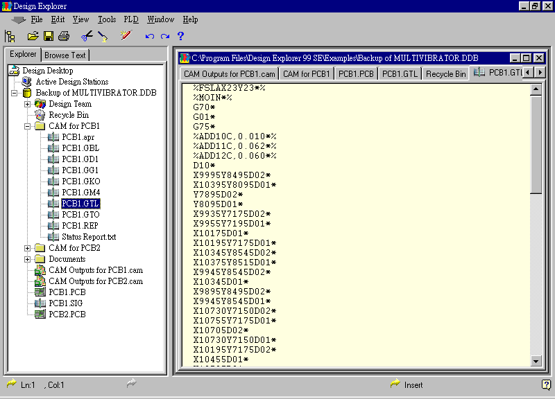 要檢查各Gerber輸出文件，則在瀏覽器中打開CAM Output for PCB1，即可看到一系列Gerber輸出文件。