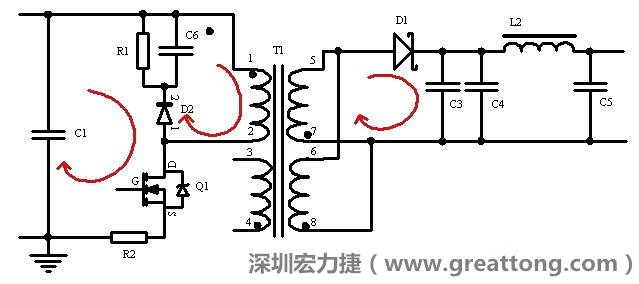元件布局的時候，要優先考慮高頻脈沖電流和大電流的環路面積，盡可能地減小,以抑制開關電源的輻射干擾