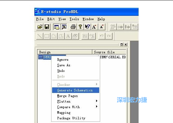 4．右鍵點擊 Serial.EDF 文件，選擇 Generate Schamatics：