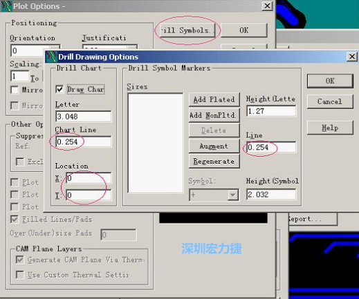 轉孔圖時也需在Customize Document欄點擊Option，在彈出的Plot Options-窗口中選擇Drill Symbols