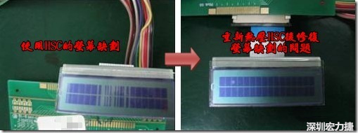 使用HSC的產品在使用一段時間后，通常是一至兩年后就會陸續出現連接處松脫的問題，如果是使用在LCD上的HSC就會出現缺劃的不良現象，下面左圖是使用HSC連接顯示器的產品，在客戶端使用一段時間后出現屏幕缺劃的問題，右圖是同一片產品，經過重新熱壓HSC后屏幕顯示恢復正常的畫面。 
