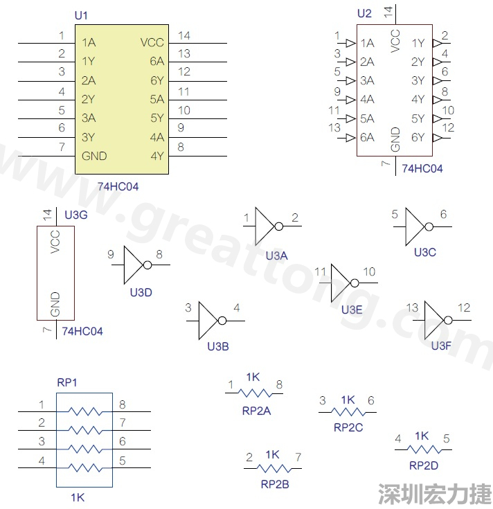 圖1 半導體元件供應商所畫的電路圖符號是模擬元件的接腳圖，而非訊號流程。