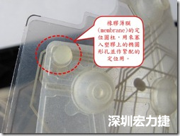 橡膠薄膜(membrane)的定位圓柱，可以用來塞入塑膠上的橢圓形孔洞，最為緊配的定位之用。