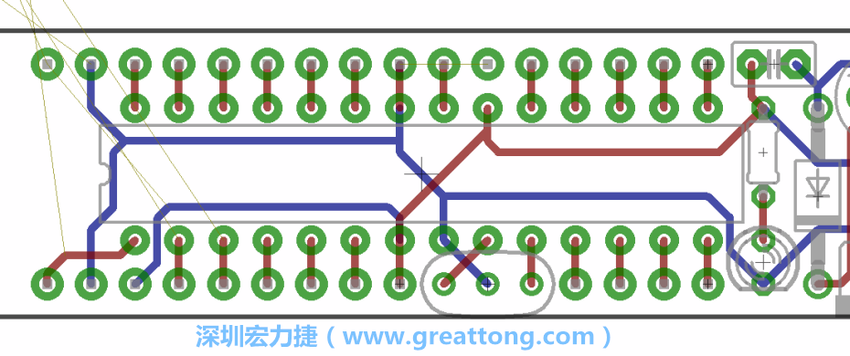 如果可以的話盡量讓接地線保持在電路板的背面，這樣它們就可以在可能范圍內和最大的接地面連結在一起。