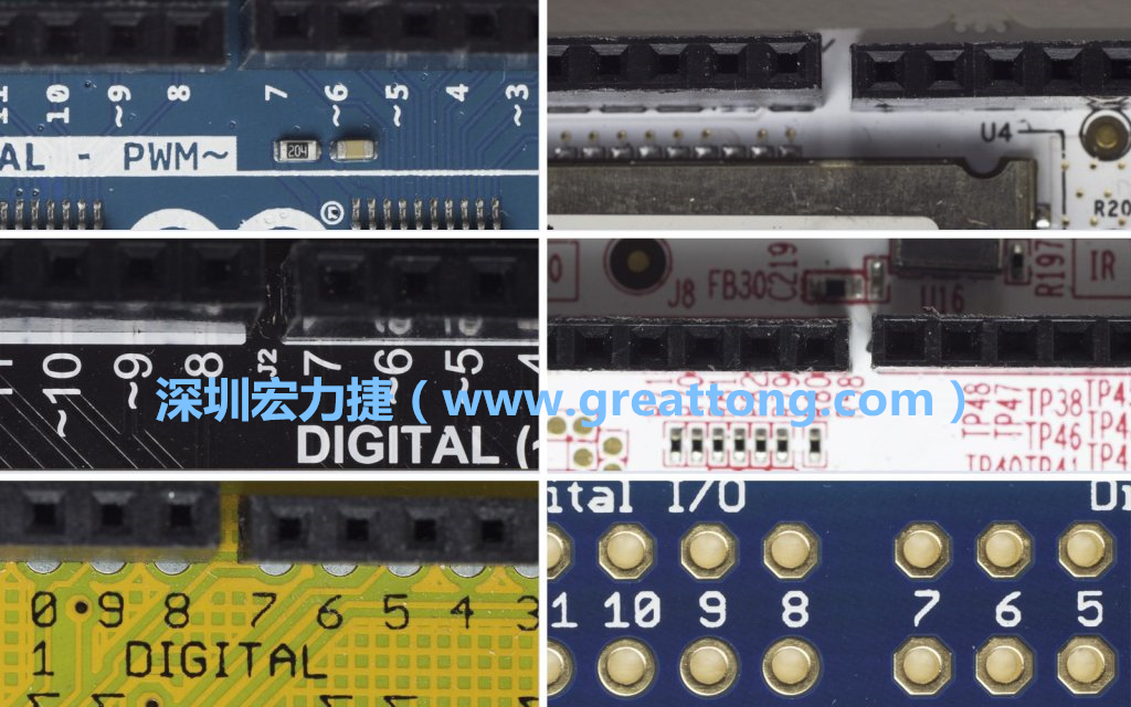 各種不同尺寸的Arduino上第7、8腳位的間距。
