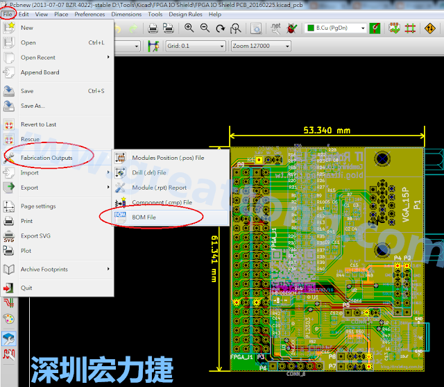 在Kicad的PCB Editor, 點選 File->Fabrication Outputs->BOM File, 即可產生一個 .csv 的Excel 檔案。