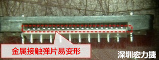 塑膠蓋子塞到connector內側，加熱后金屬彈片容易局部變形。 
