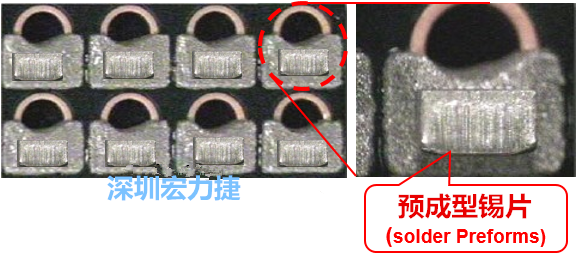  「預成型錫片(Solder preforms)」是一種擠壓成型的小錫片，可以在PCBA貼片加工時用來局部增加錫膏印刷量，幫助因為使用鋼板印刷而受限的錫膏量，用來改善焊錫的品質。
