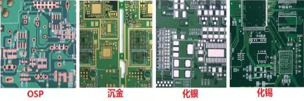 表面工藝分：熱風整平，沉金， 化銀， 化錫， OSP 等幾種表面工藝