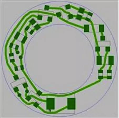 圖6：PCB布線例子：(a)拓撲式自動布線器(完成了100%導線的布線)；